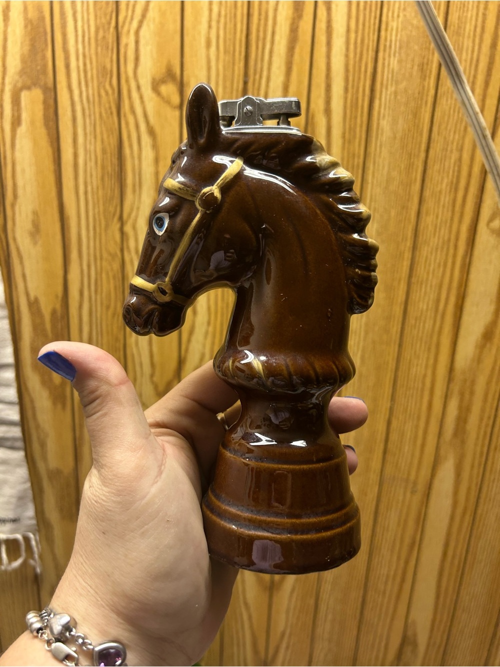 Vintage MCM Brown Ceramic Large Hollywood Regency Table Lighter